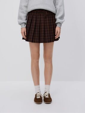 EUC ZARA Brown Plaid Pleated Mini Skirt